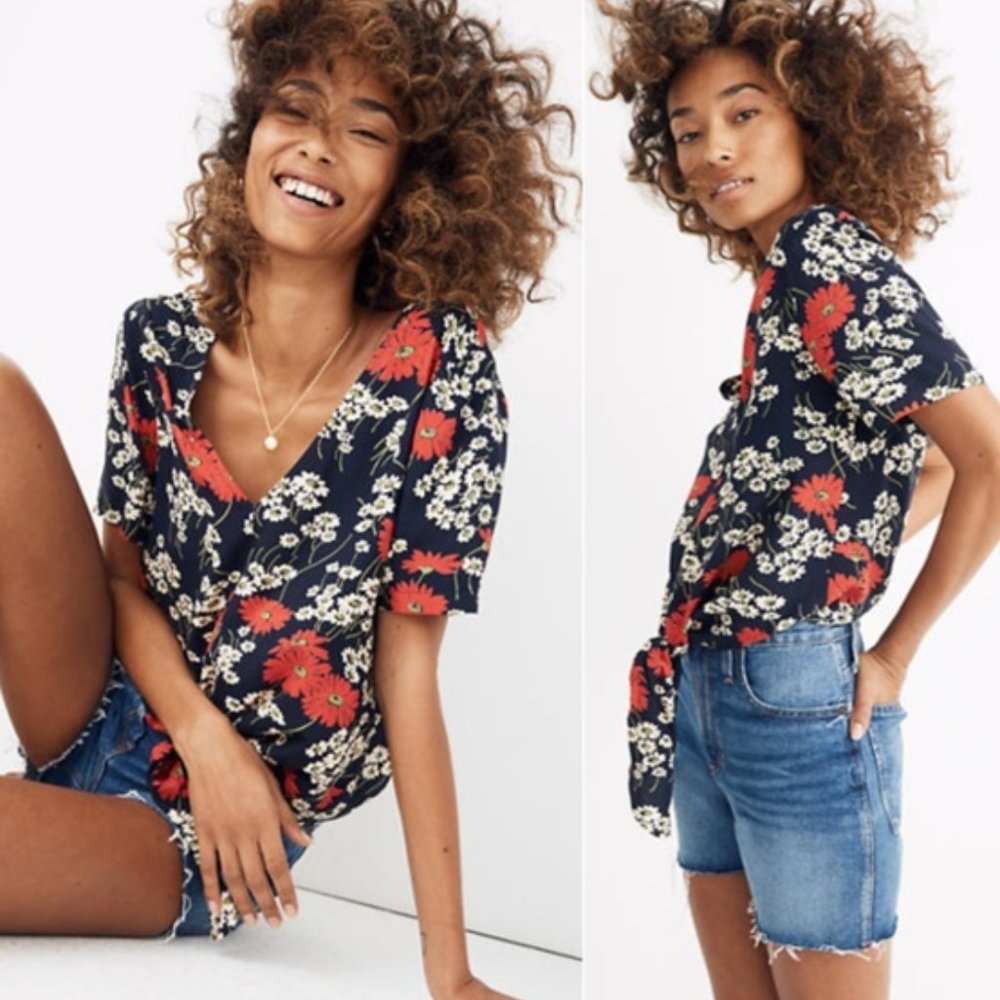 Madewell Tie-Front Top in Hillside Daisies Small